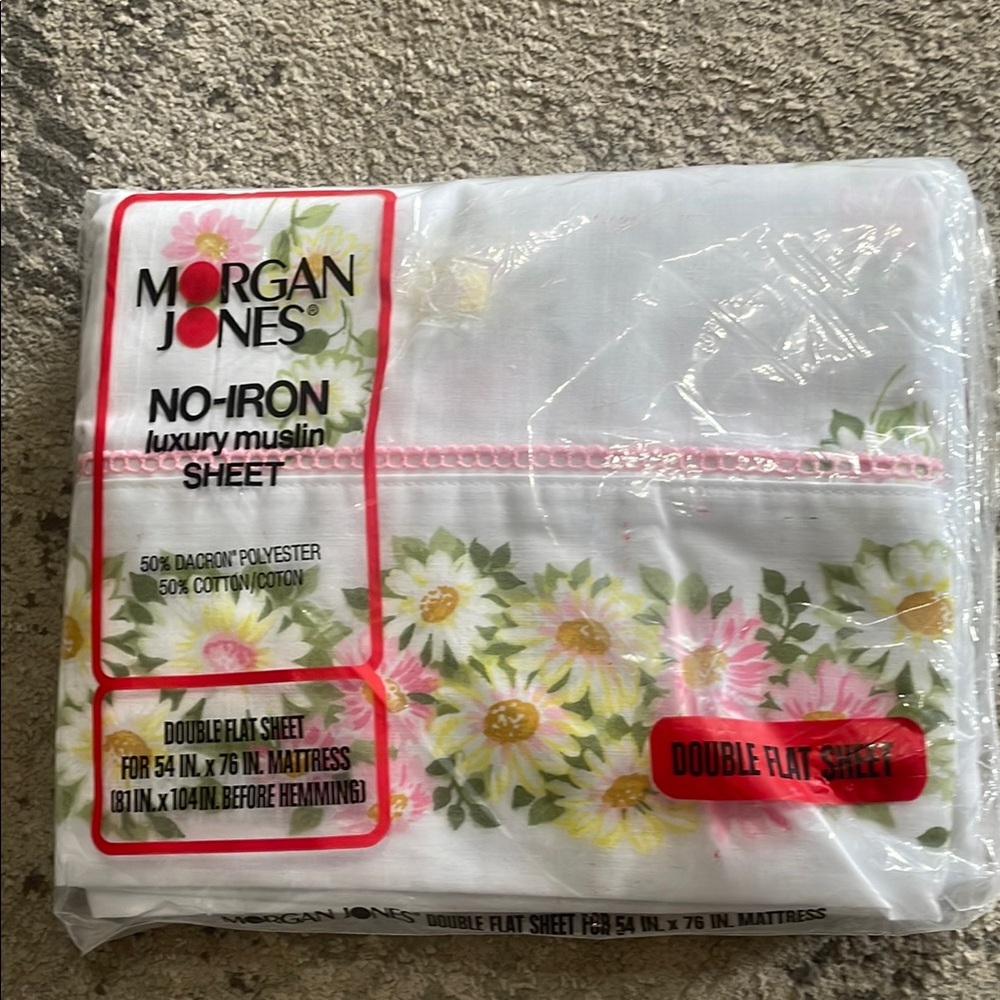 New Vintage Morgan Jones Floral Double Flat no-iron luxury muslin top sheet USA